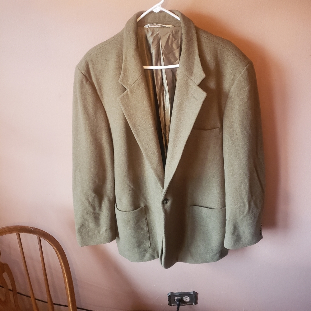 Perry Ellis Vtg Men's 46 R tan Wool blend Blazer one button Jacket Tan